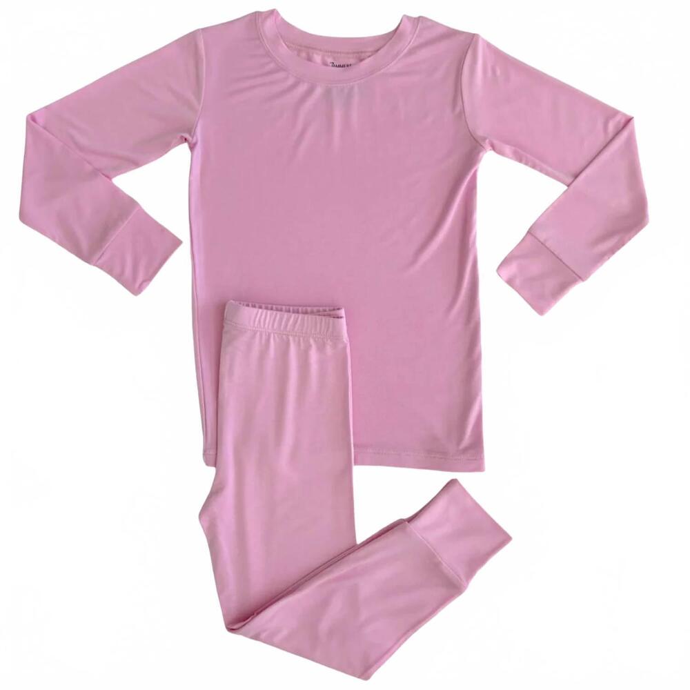 NEW IN MY JAMMERS girls solid long sleeve two piece pajama set in petal pink